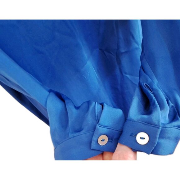 Nouvelle Palm Beach Women's L Royal Blue Silk Long Sleeve Blouse - Picture 5 of 8